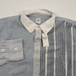 NWT Gap Kids Youth L 10 Oxford Blue White Stripe Button Down Shirt Cotton